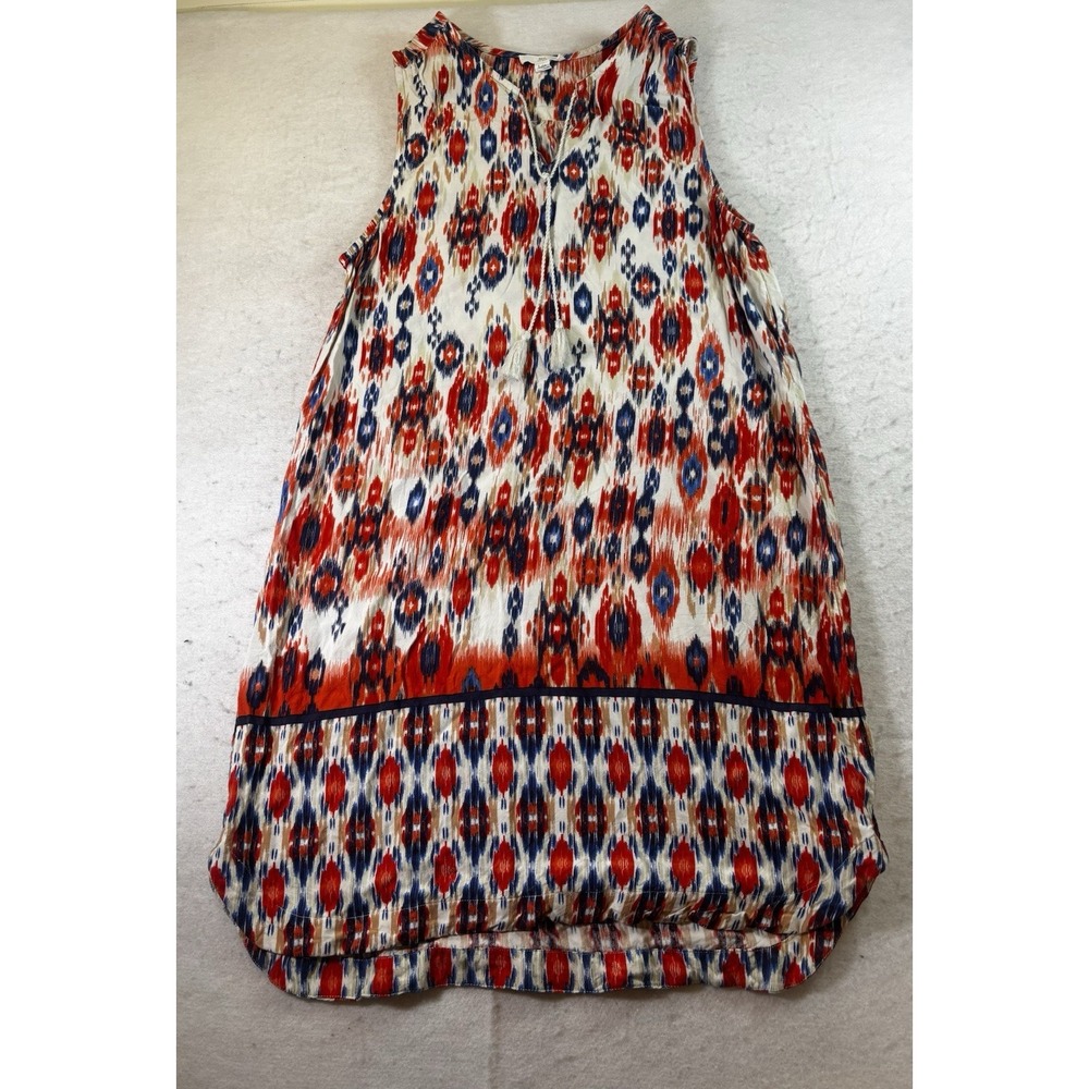 BLL New York Dress Women's L‎ Front Tie Ethnic Print Boho Gypsy Sleeveless Midi